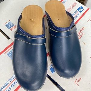 Immaculate blue Swedish clogs.
